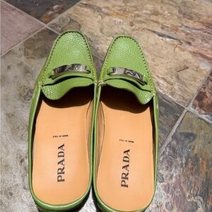 Prada Lime Green Leather Loafers